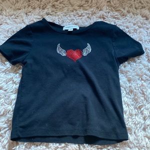 Rhinestone Heart Print Shirt